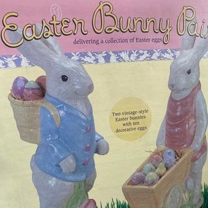 Vintage Costco 16" Easter Bunnies With 10 Eggs 1990's Crackle Look RARE